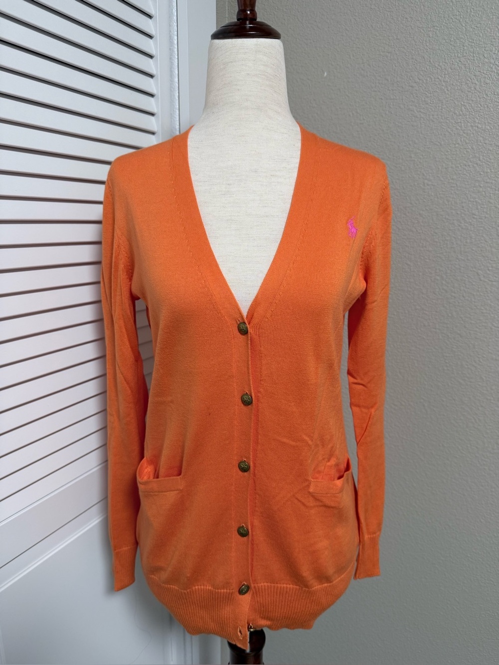 Ralph Lauren Orange V-Neck Button Cardigan Sweater GIRLS XL EUC